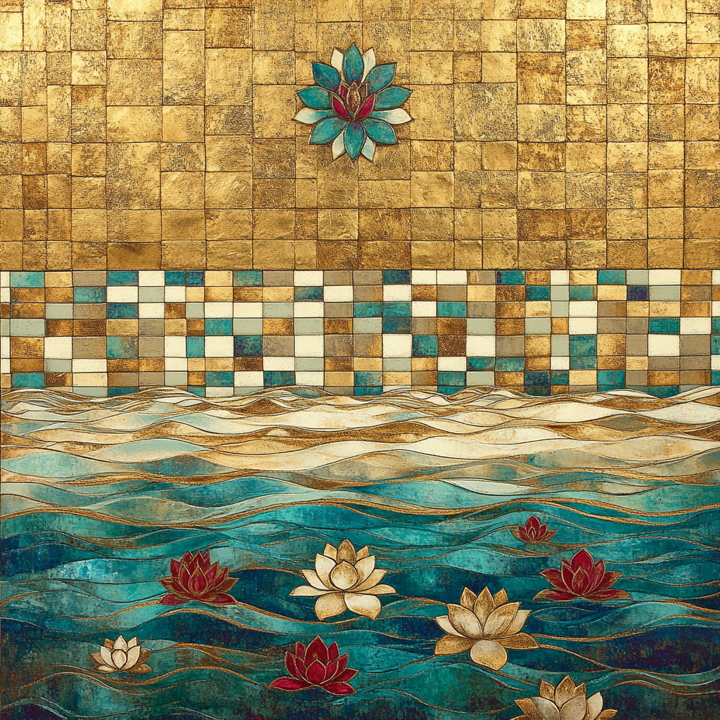 Gustav Klimt Inspired Ornamental River Mosaic paint by color