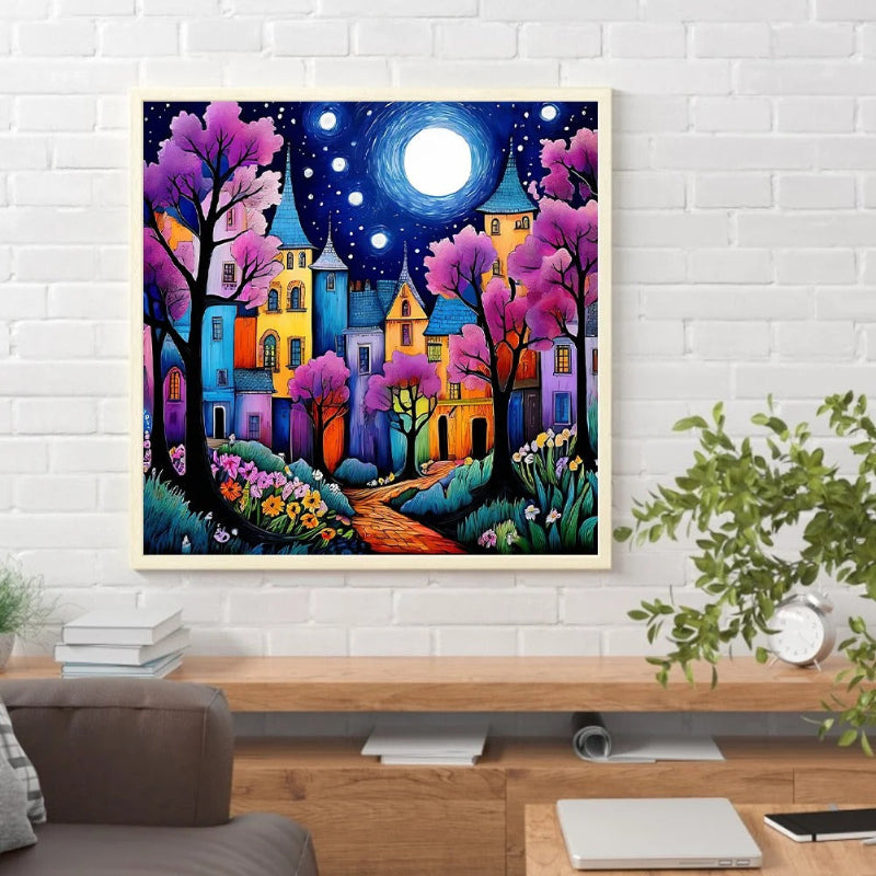 Whimsical Nighttime Village Paint By Number Kit