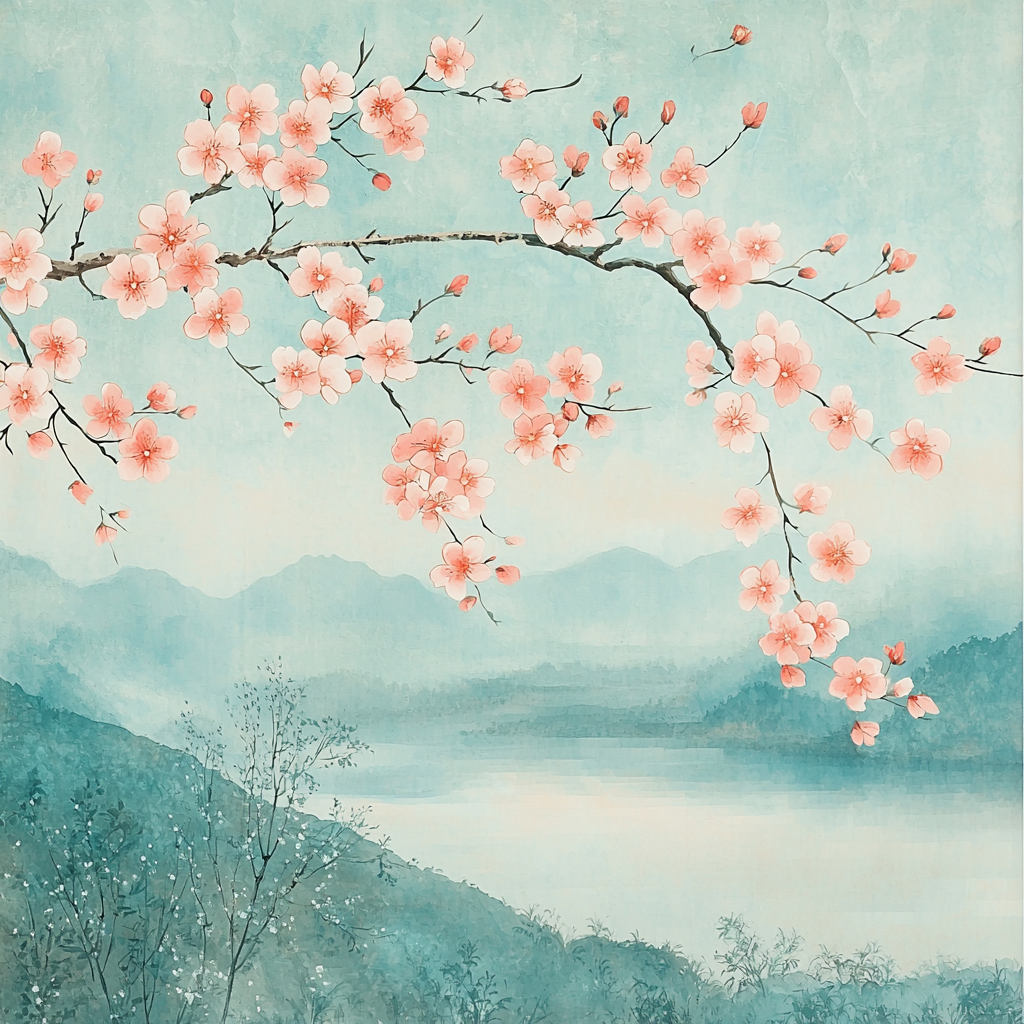Zhao Mengfu Inspired Whispers Of Cherry Blossoms Numbered Painting Kits