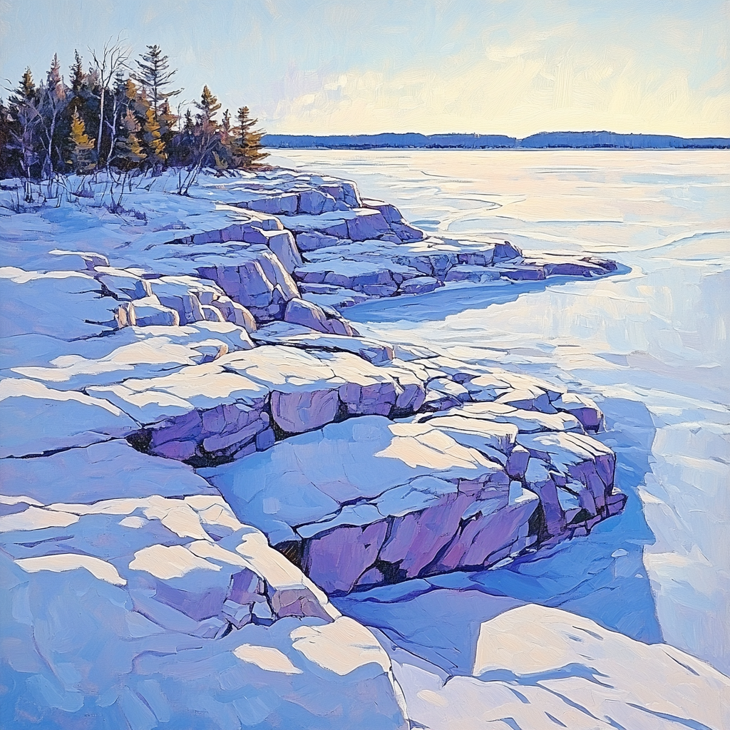 Franklin Carmichael Inspired Winter Light On Blue Rocks Paint by numbers kits