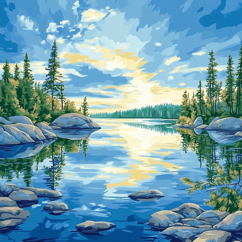Franklin Carmichael Inspired Dawn Over Glassy Lake Numbered painting kits