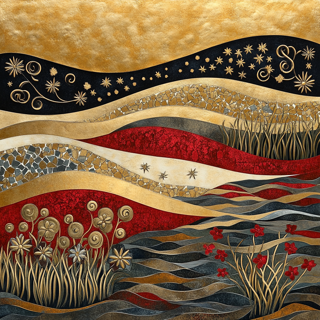 Gustav Klimt Inspired Golden Tidal Meadow painting number kit
