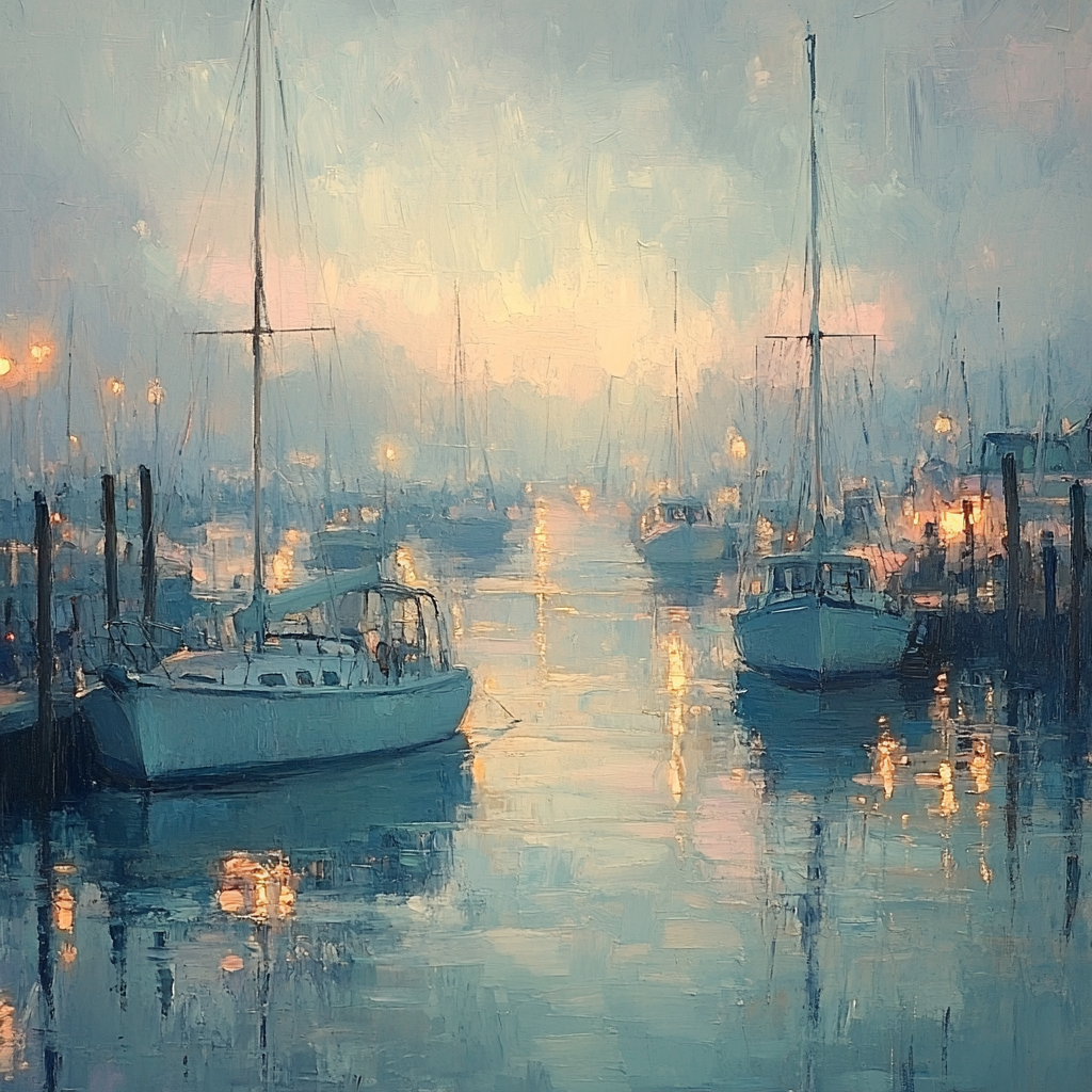 Monet Inspired Foggy Harbor Morning paint by color