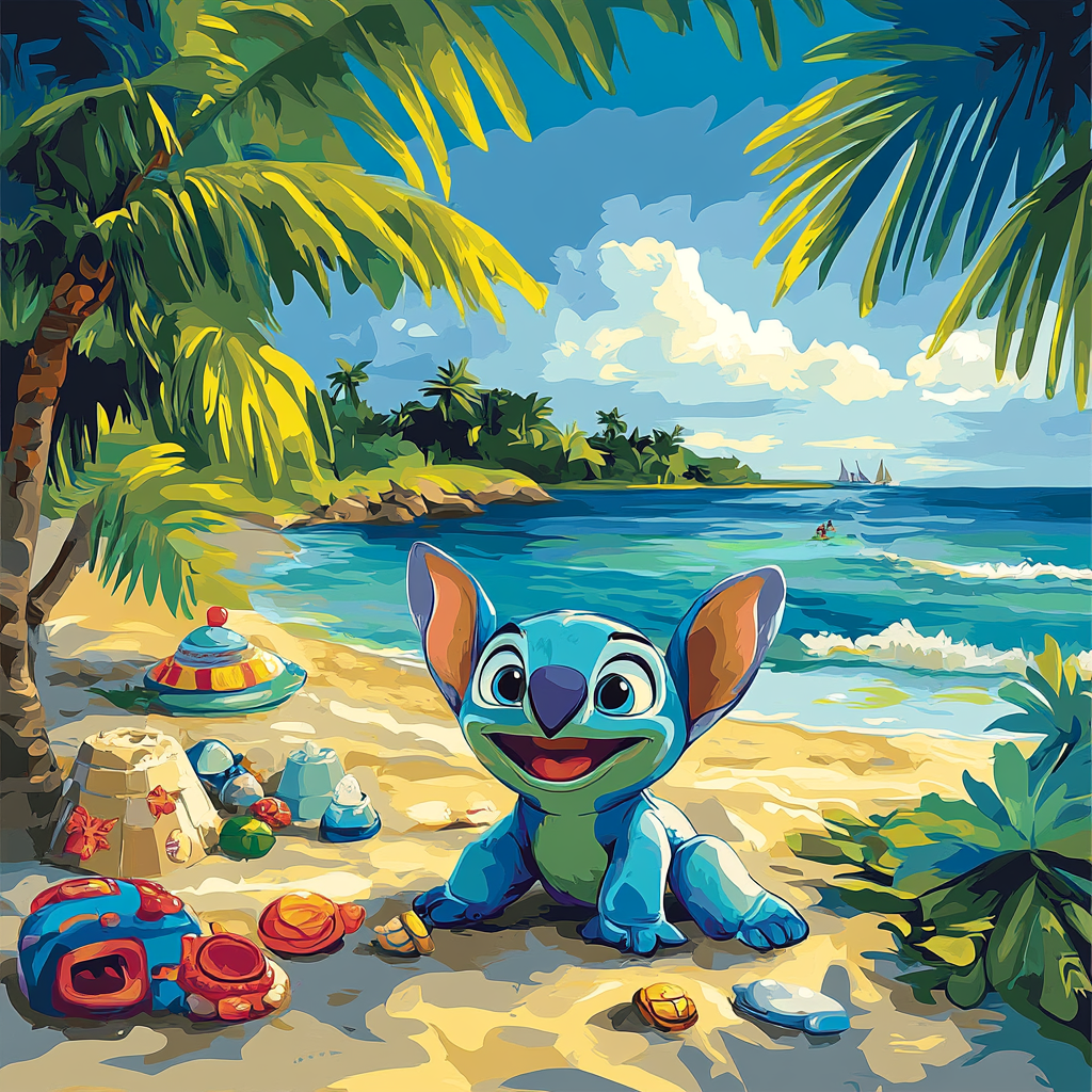 Stitch’s Beach Day Fun Paint by numbers art