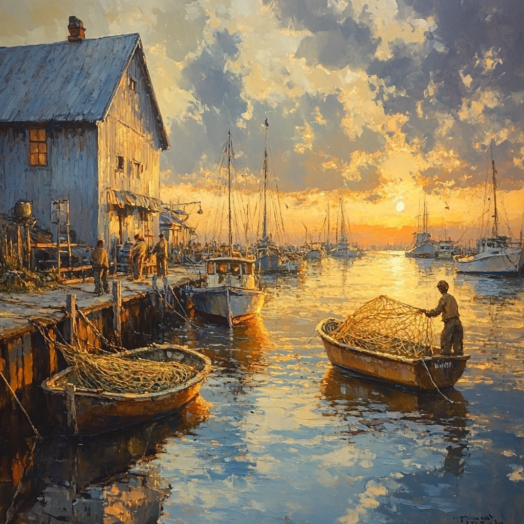 Gustave Courbet Inspired Fishermen At Dawn Numbered painting kits