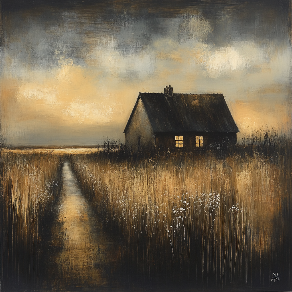 Rembrandt Inspired Cottage Nestled In Shadowy Fields At Dusk paint by numbers
