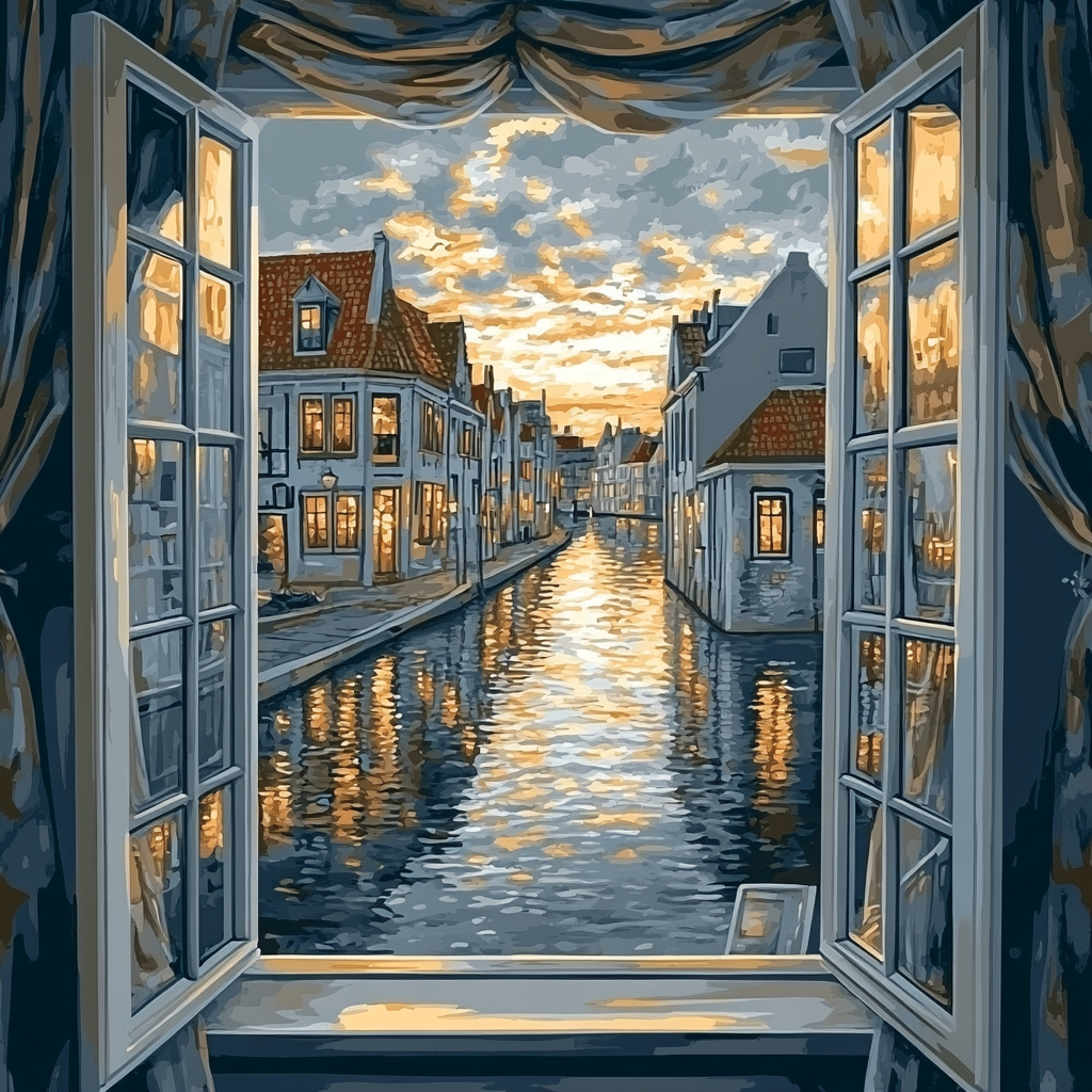 Johannes Vermeer Inspired Reflection On Delft Canal paint by number
