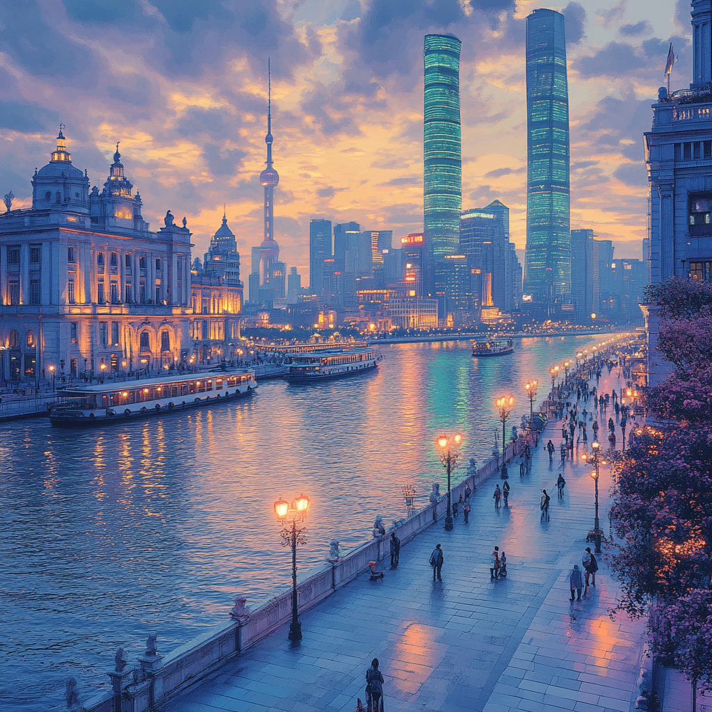 Bund Riverside And Skyline Shanghai China paint by color