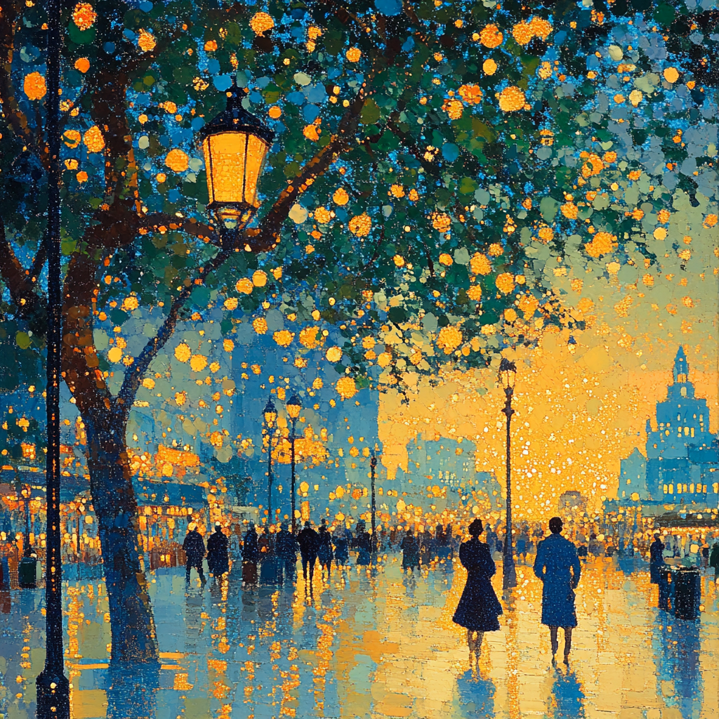 Seurat Inspired Lakeside Promenade paint by color