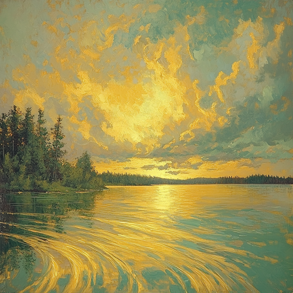 Frederick Varley Inspired Golden-Hued Storm Over Northern Lake DIY paint by numbers