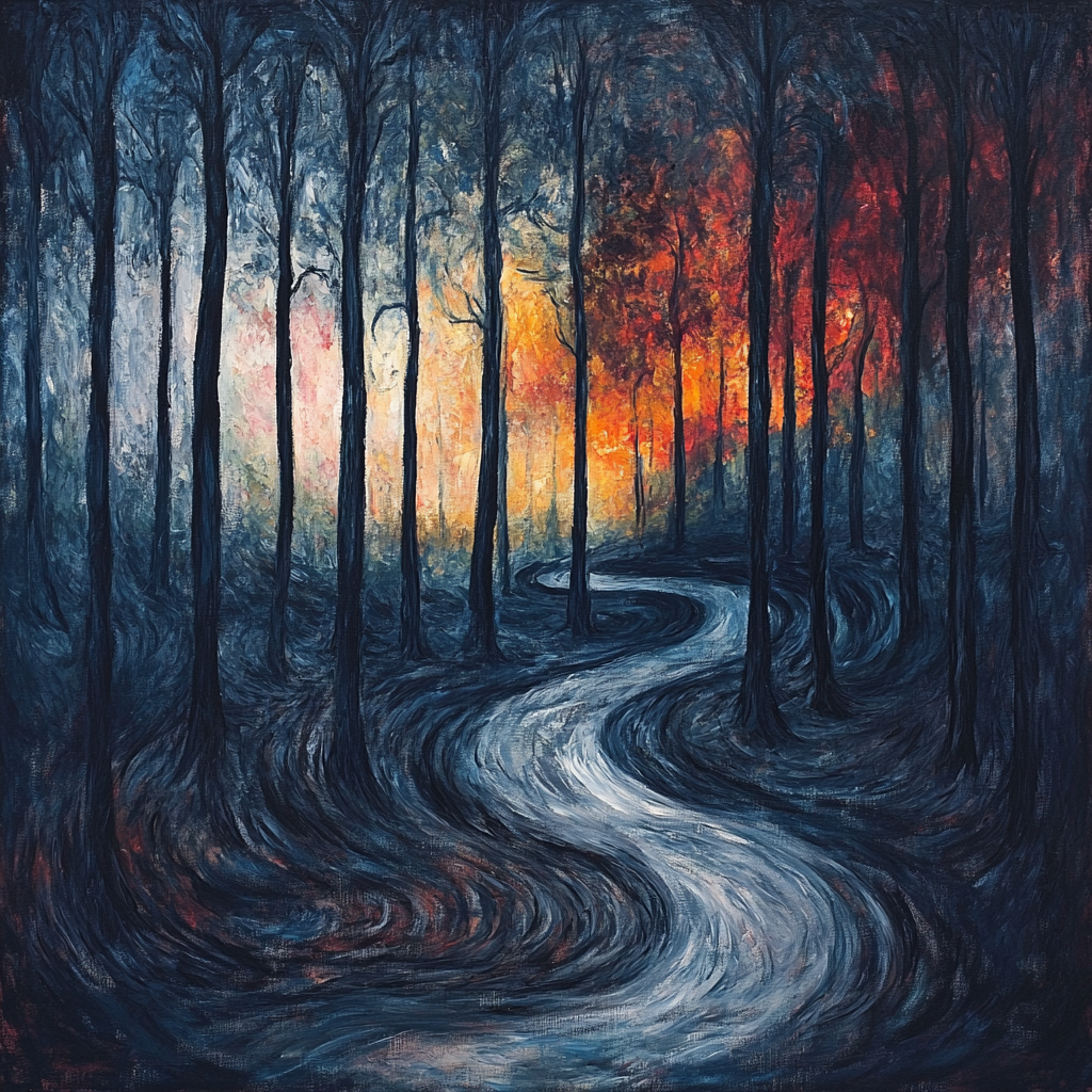 Edvard Munch Inspired Emotional Forest Scene Number painting