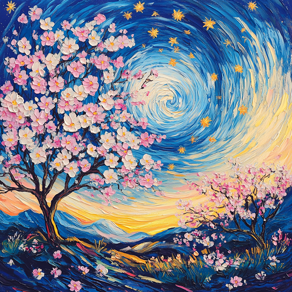 Van Gogh Inspired Nighttime Blossoms paint by color