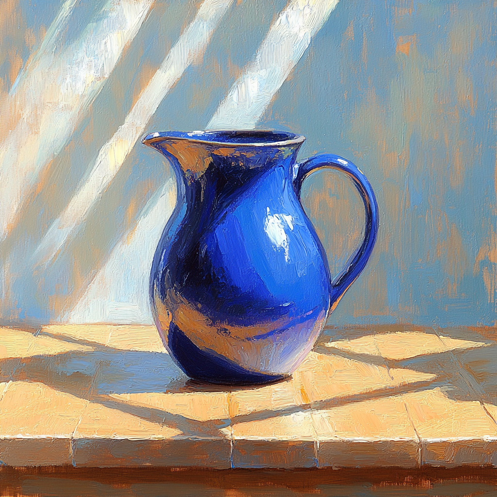 Johannes Vermeer Inspired Blue Ceramic Jug On Oak Table Number painting