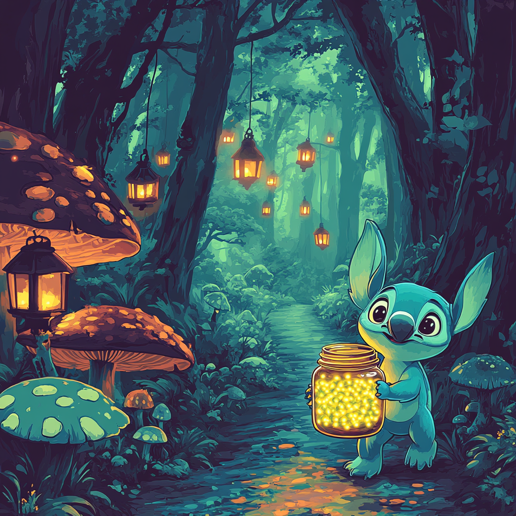Stitch And The Glowworm Forest Adventure painting number kit