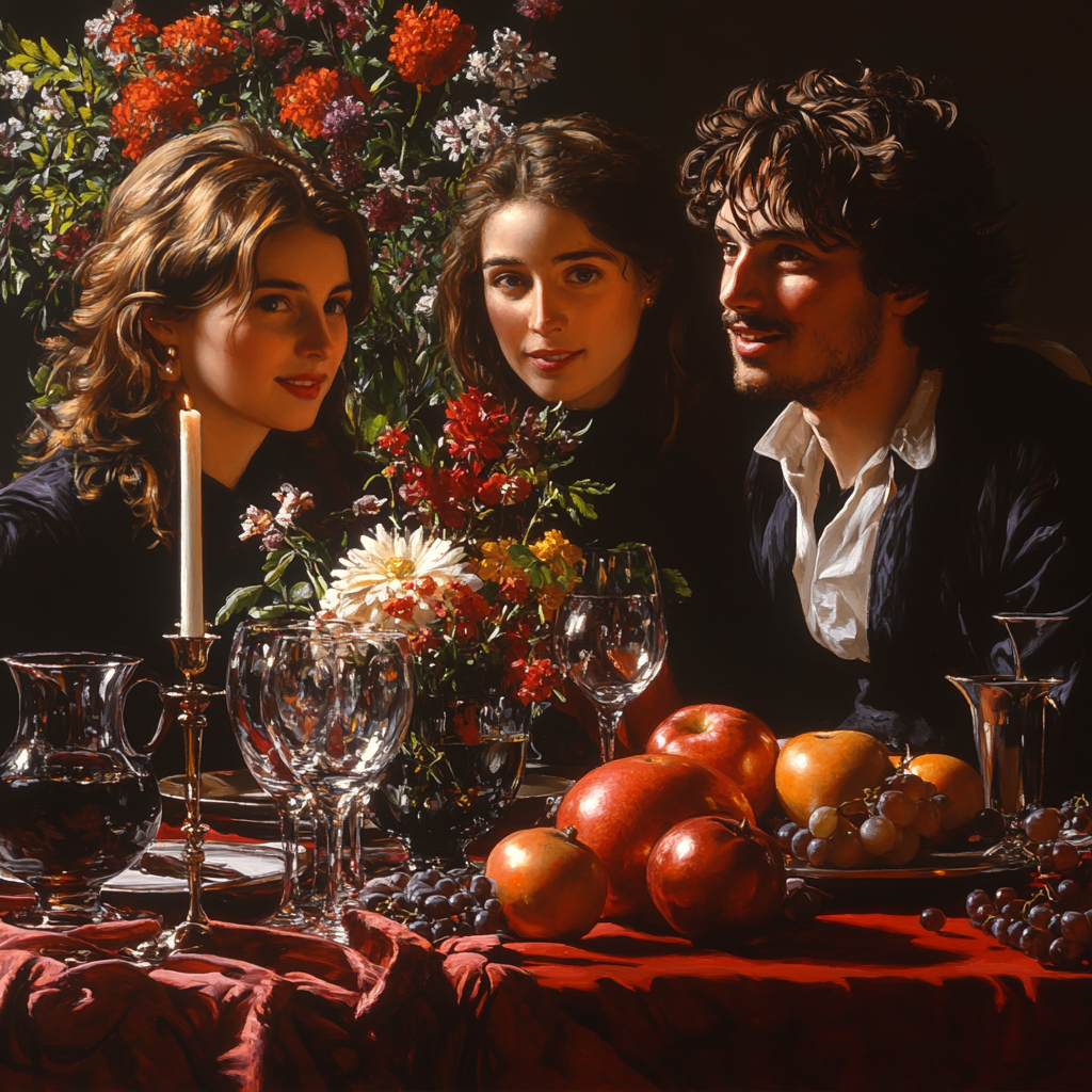 Caravaggio Inspired Theatrical Banquet paint by color