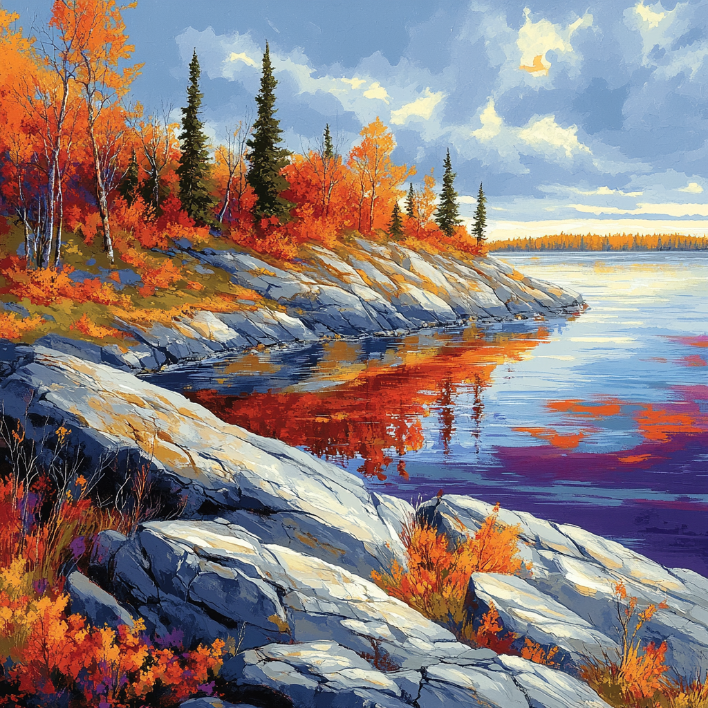 Franklin Carmichael Inspired Autumn Ridge And Reflective Bay paint by color