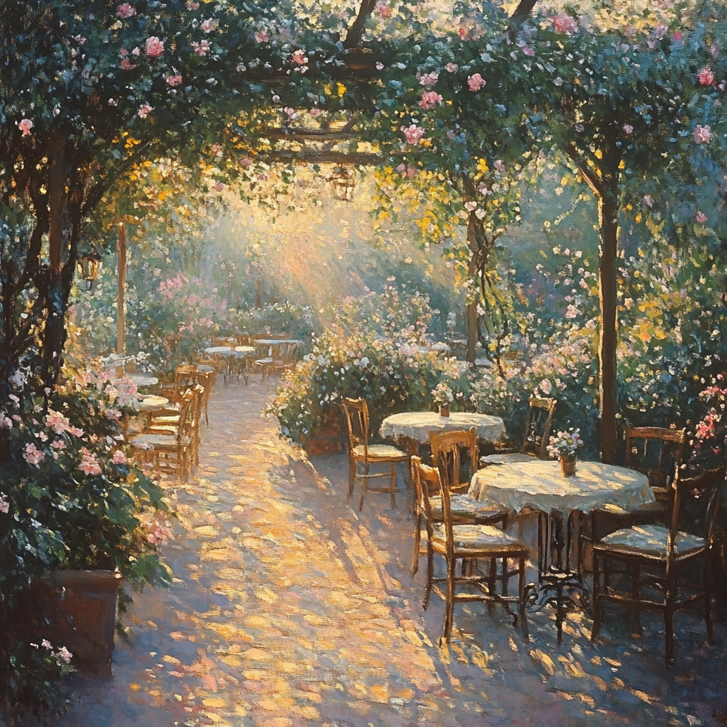 Monet Inspired Garden Cafe At Sunrise paint by numbers