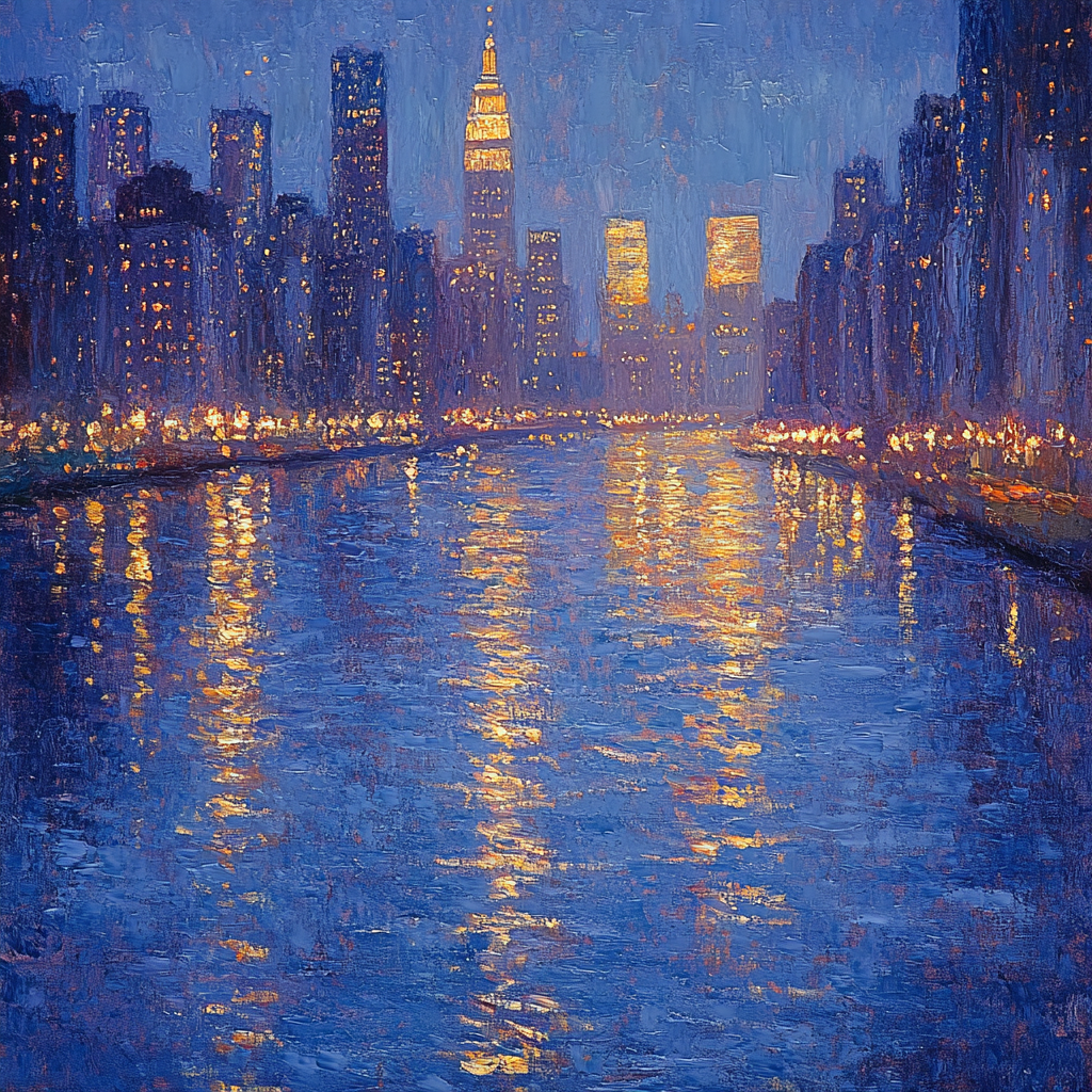 Claude Monet Inspired Citylights Reflection Number painting