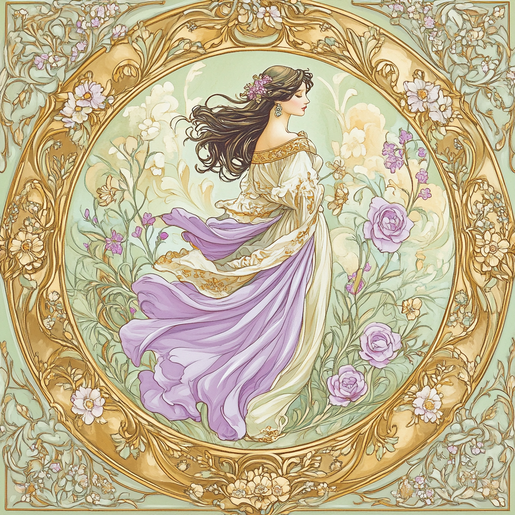 Alphonse Mucha Inspired Art Nouveau Woman Number painting