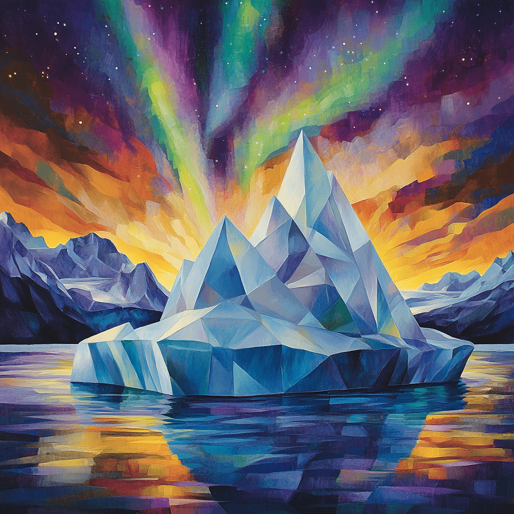 Lawren Harris Inspired Crystal Iceberg Against Aurora paint by number