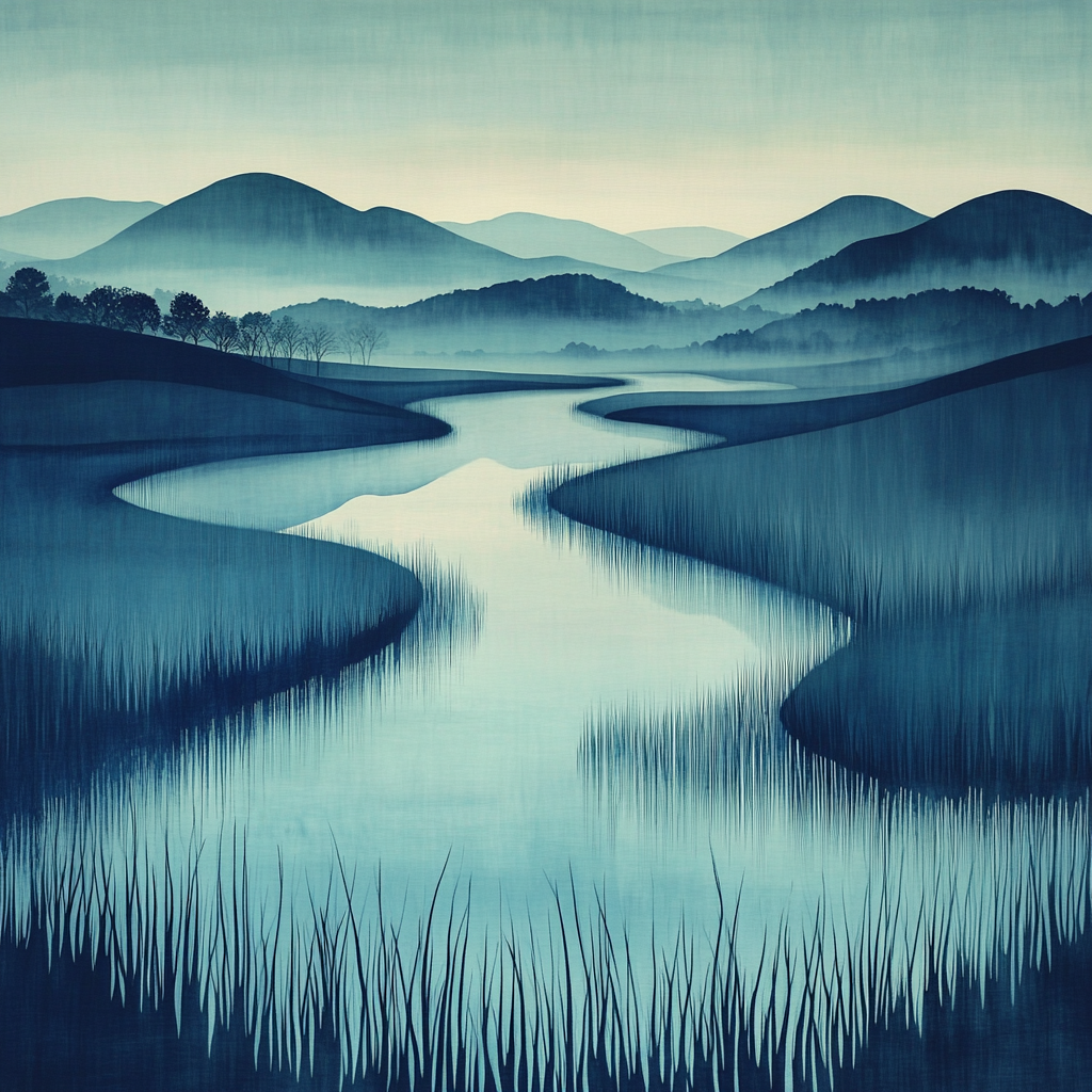 Hiroshige Inspired Moonlit Riverbend Number painting