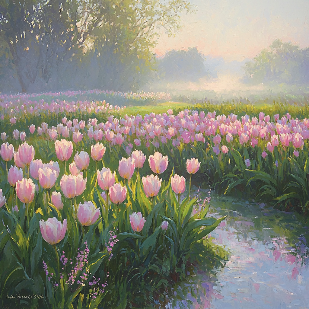 Monet Inspired Morning Garden With Tulips Paint by numbers kits