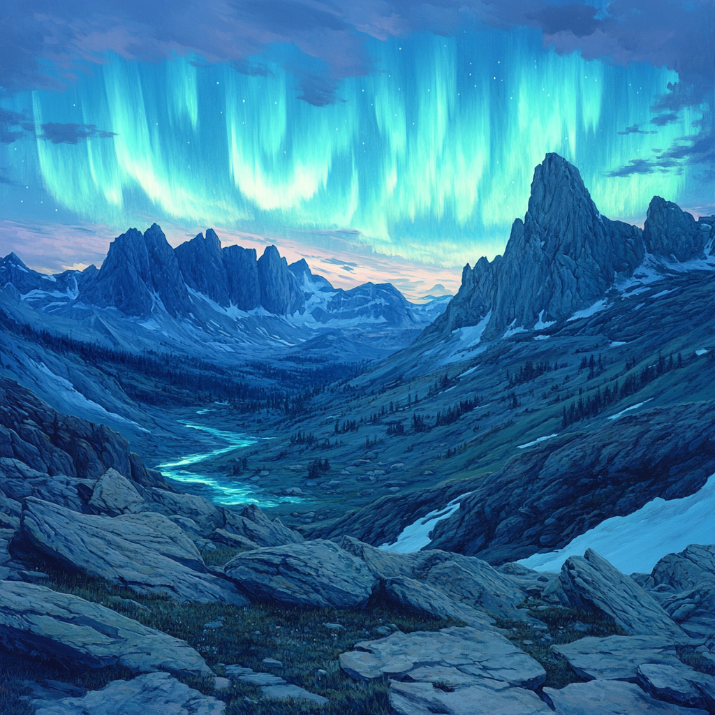 Leonardo Da Vinci Inspired Aurora Over Mountain Pass Painting by numbers kit