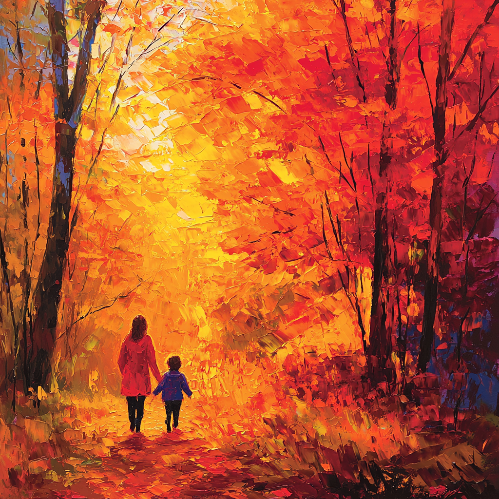 Motherly Love And Autumn Leaves Numbered Painting Kits