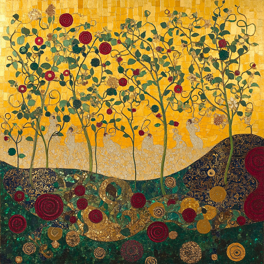 Gustav Klimt Inspired Gold Embellished Garden paint by color
