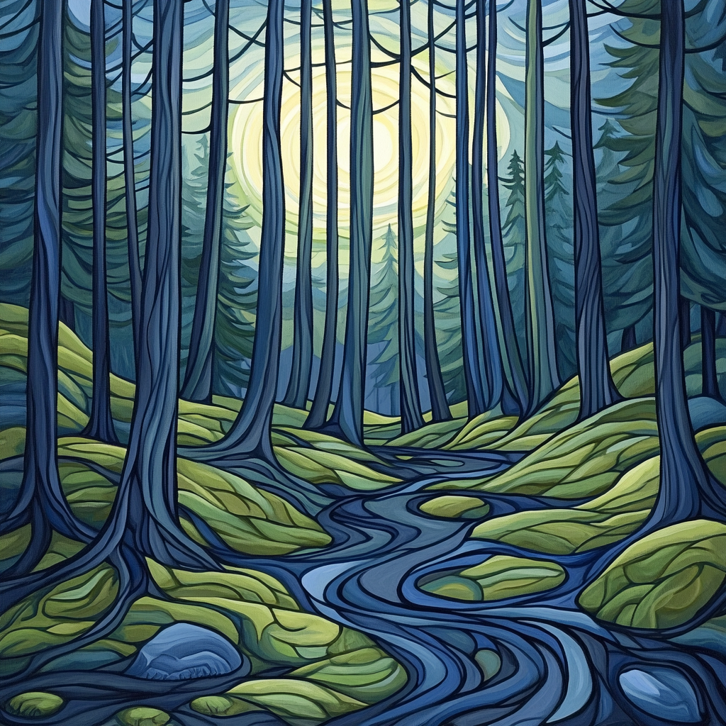 Edvard Munch Inspired Enchanted Midnight Forest paint by number