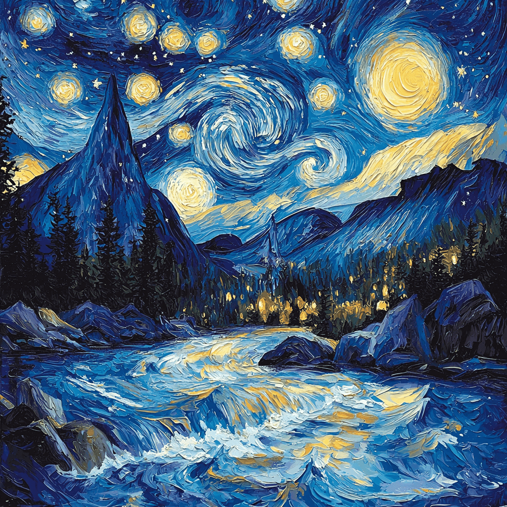 Vincent Van Gogh Inspired Starry Mountain Retreat Numbered Painting Kits