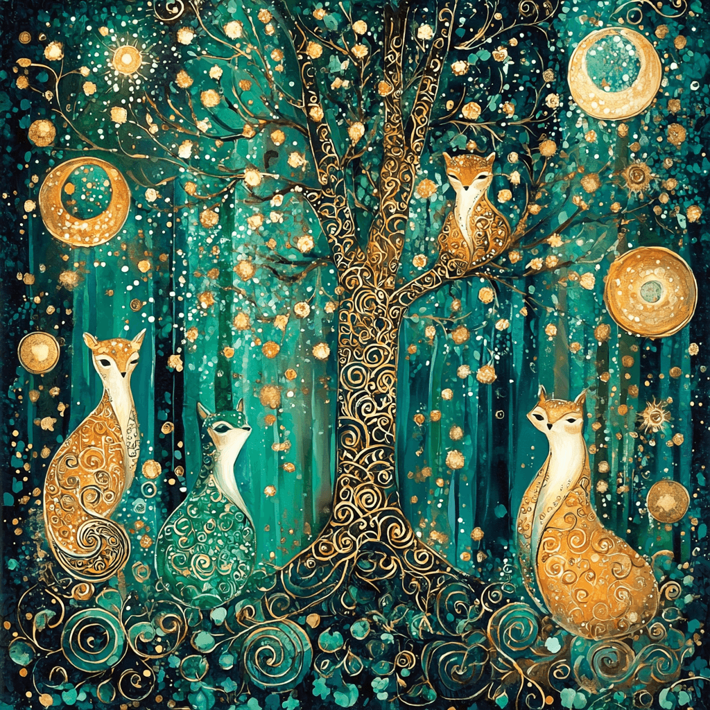 Gustav Klimt Inspired Fabled Forest Creatures Number Painting