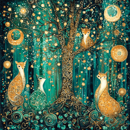 Gustav Klimt Inspired Fabled Forest Creatures Number Painting