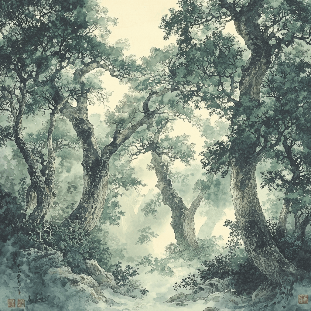 Zhao Mengfu Inspired Ethereal Dance Of Ancient Trees Number Painting