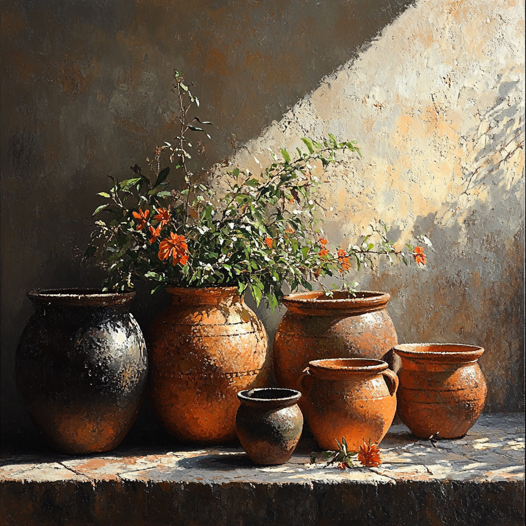 Diego Velázquez Inspired Still Life With Rustic Pottery paint by number