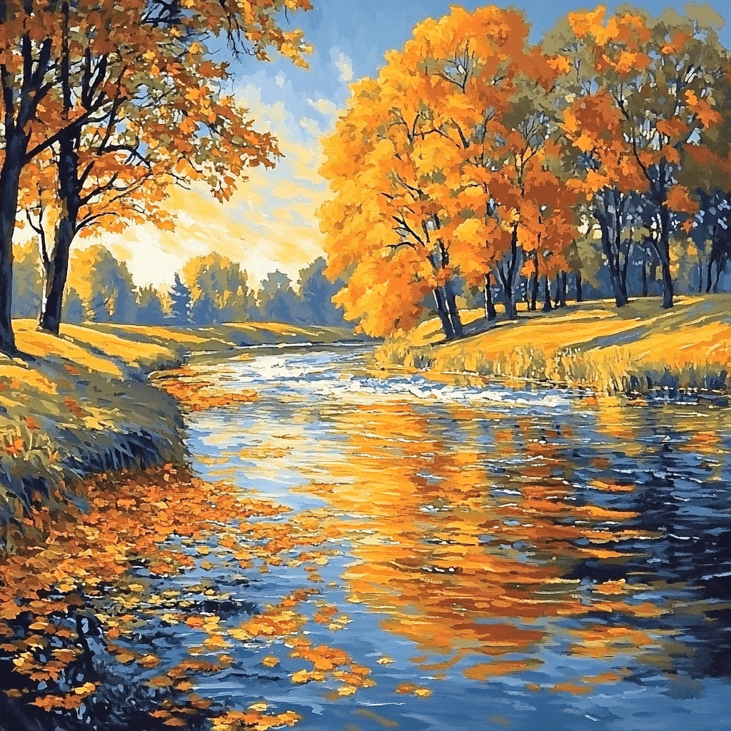 Claude Monet Inspired Autumn River Landscape paint by numbers