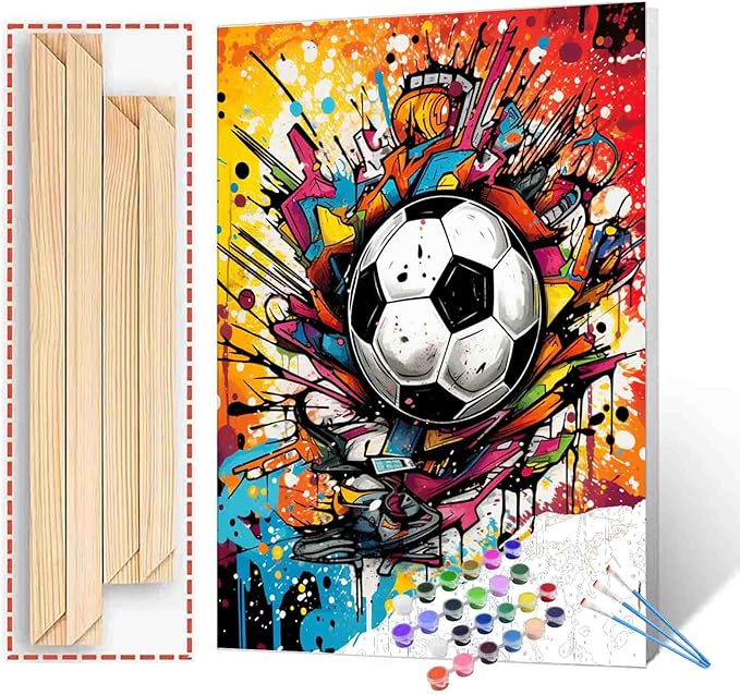 Extreme Sports Soccer Oil Paint by Numbers for Adults Kids Men Sports Digital Painting Kits for Beginner Oil Pictures Graffitic Football Paintwork Home Room Decor 16''Wx20''H Pop Gift（DIY Frame）