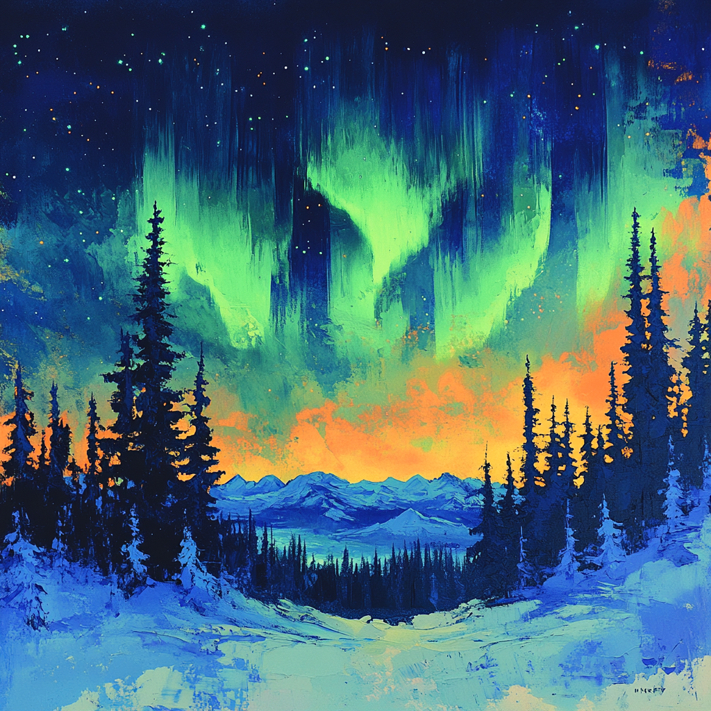 Frederick Varley Inspired Luminous Aurora Over Frosted Pines Painting by numbers kit
