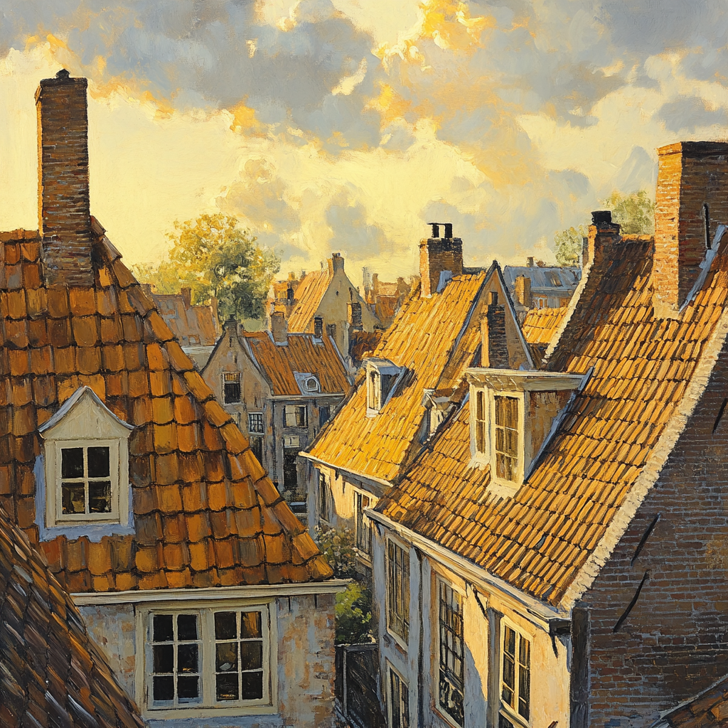 Johannes Vermeer Inspired Golden Afternoon Glow On Delft Rooftops paint by numbers