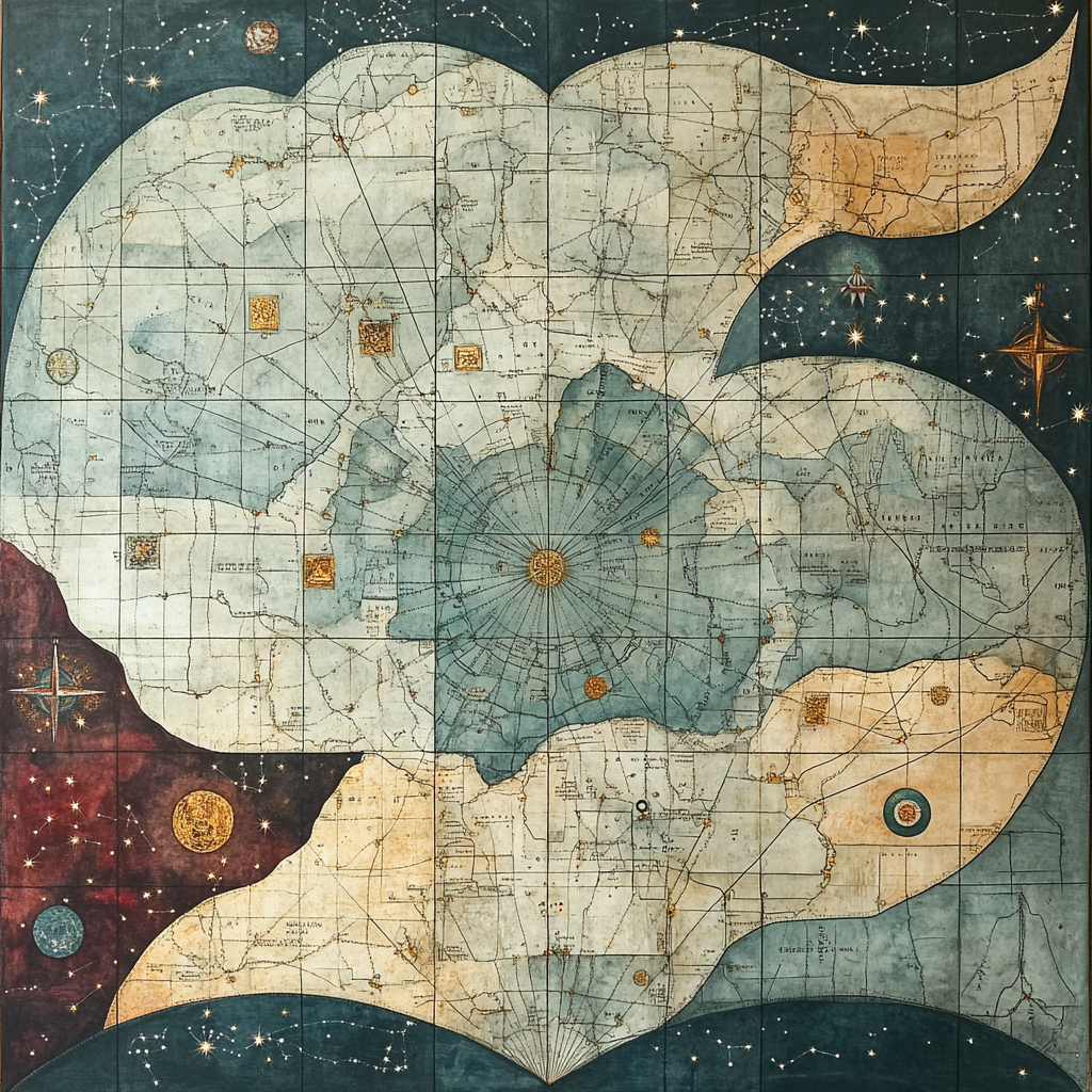 Max Ernst Inspired Nocturne Cartography paint by color