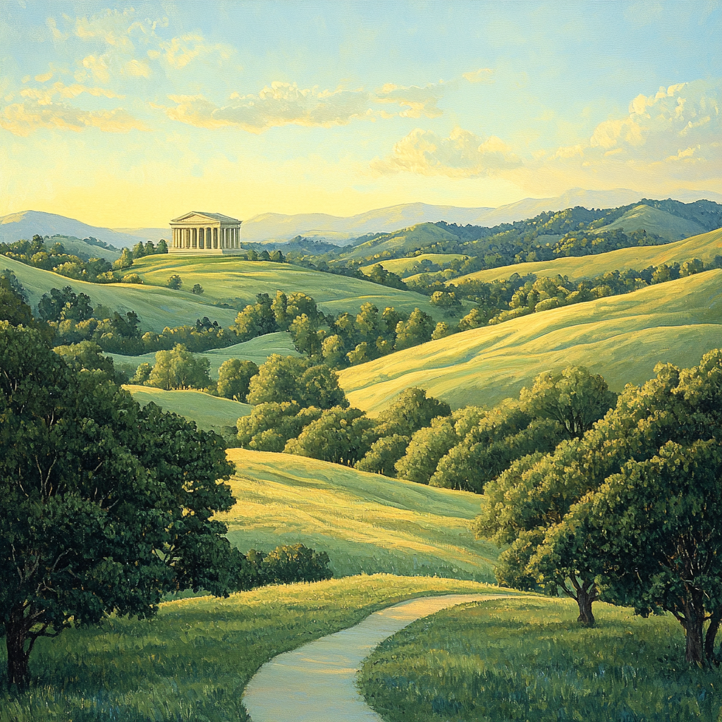 Raphael Inspired Idealized Horizon With Rolling Hills And Temple Paint by numbers kits