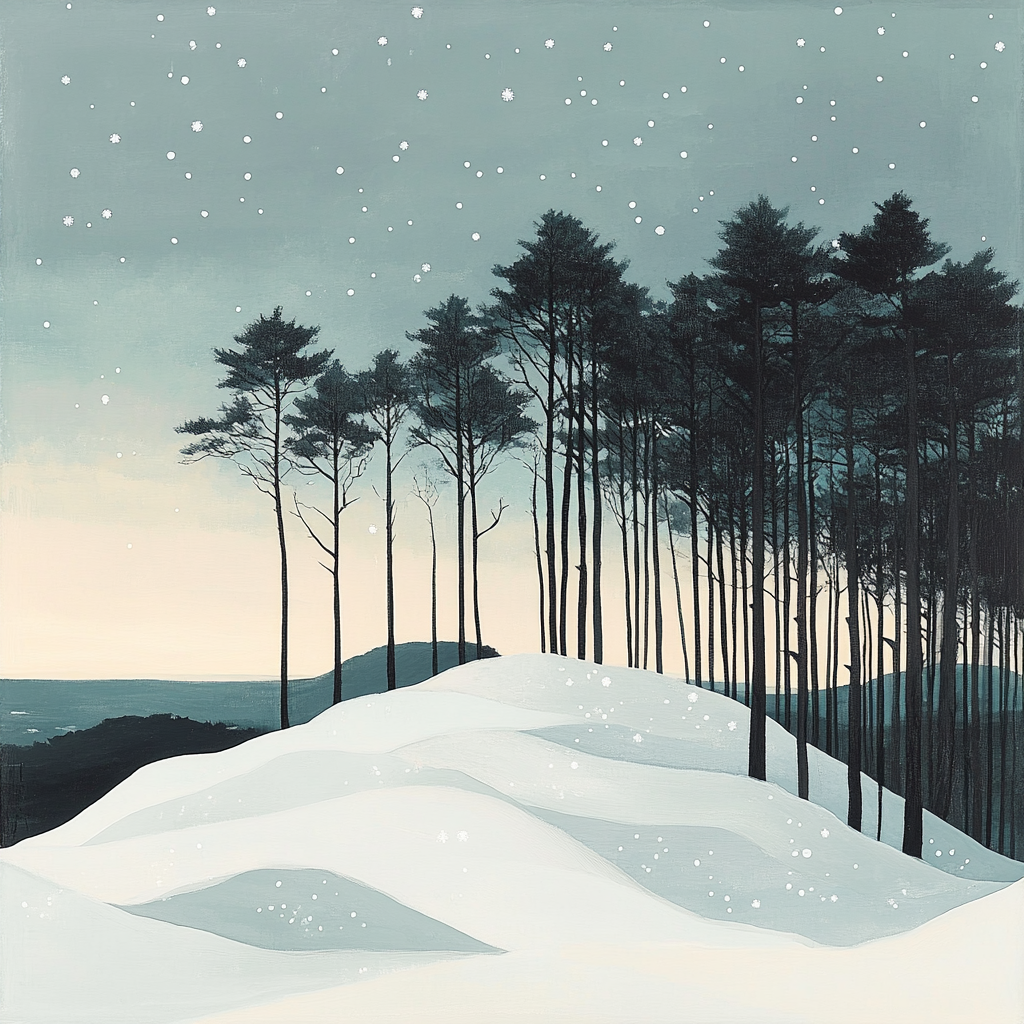 Hiroshige Inspired Snow On Distant Pines DIY paint by numbers