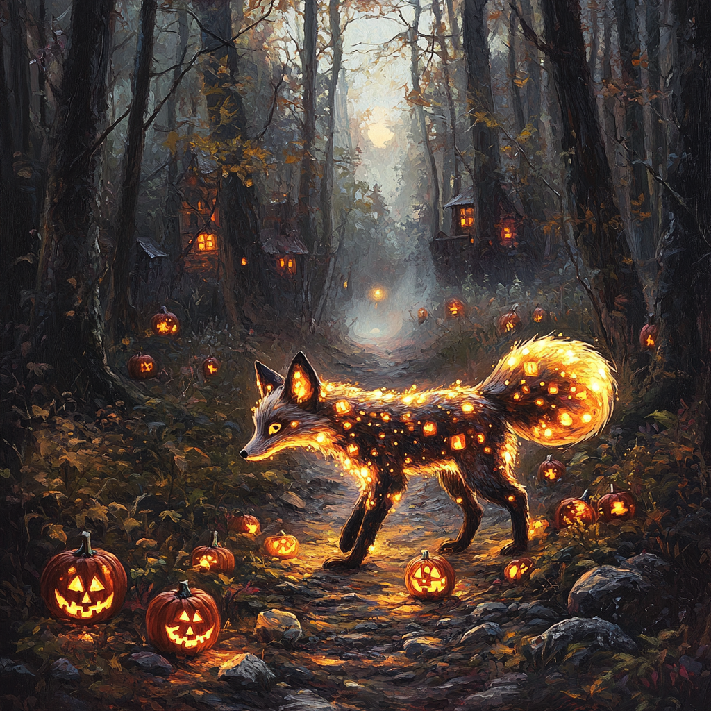 Lantern Fox On The Haunted Trail paint by color