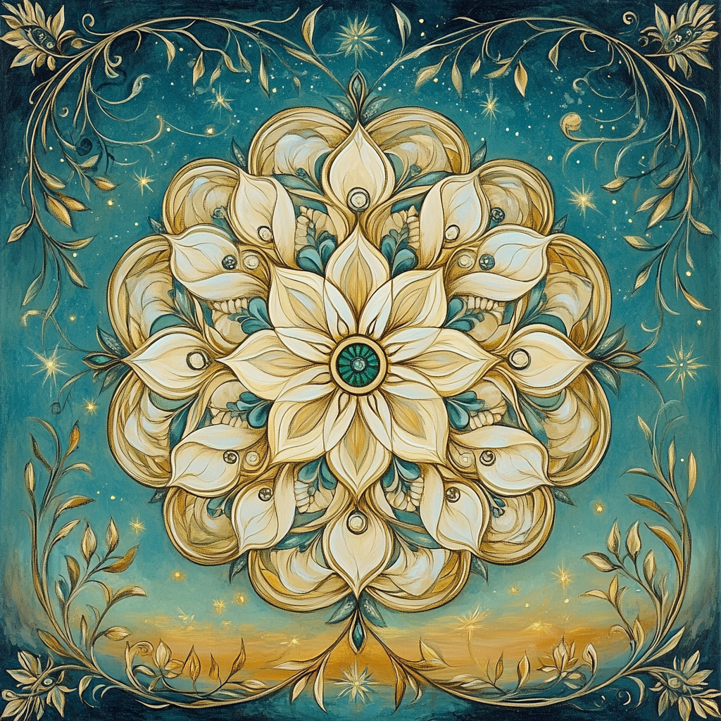 Alphonse Mucha Inspired Celestial Flora Mandala Number painting