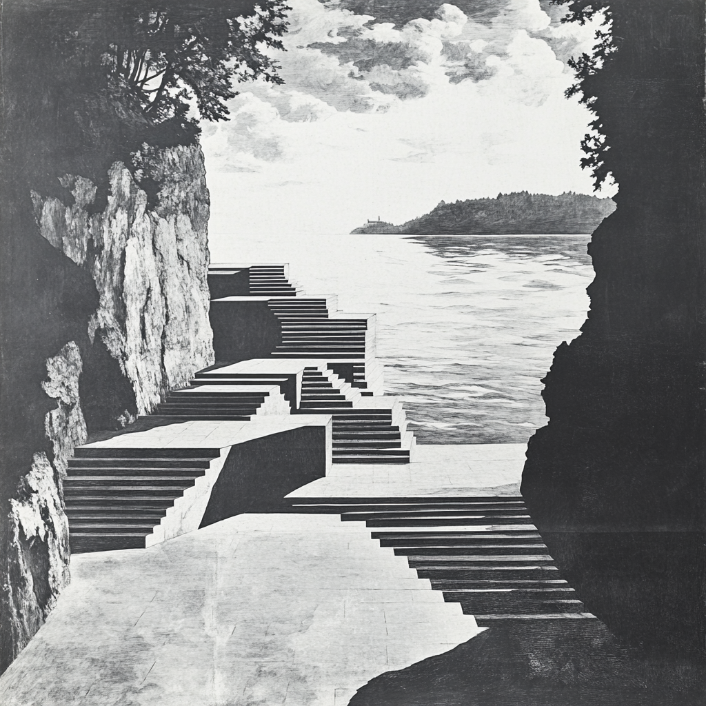 Escher Inspired Harbor Steps paint by number
