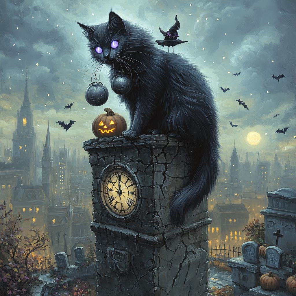 Nocturne Of The Clocktower Black Cat Paint by numbers art