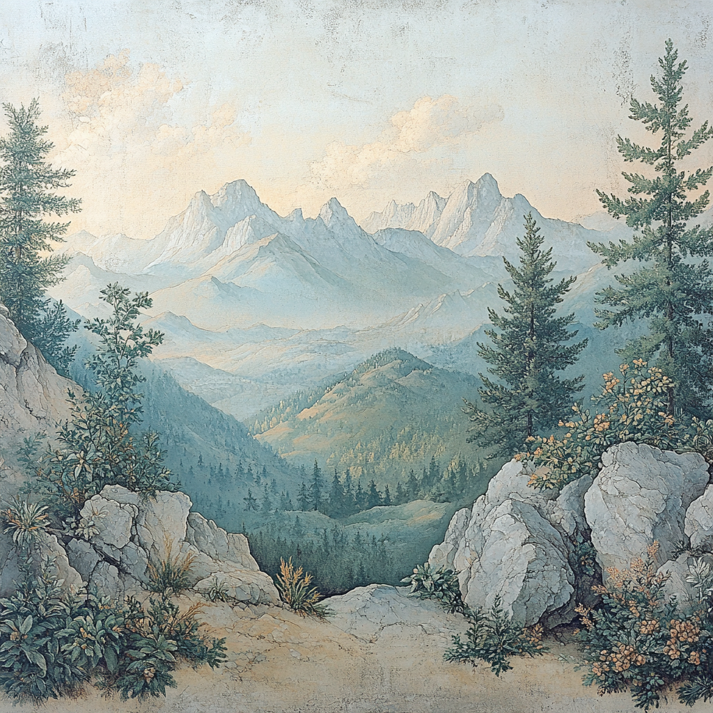 Leonardo Da Vinci Inspired Alpine Mountain Landscape painting number kit