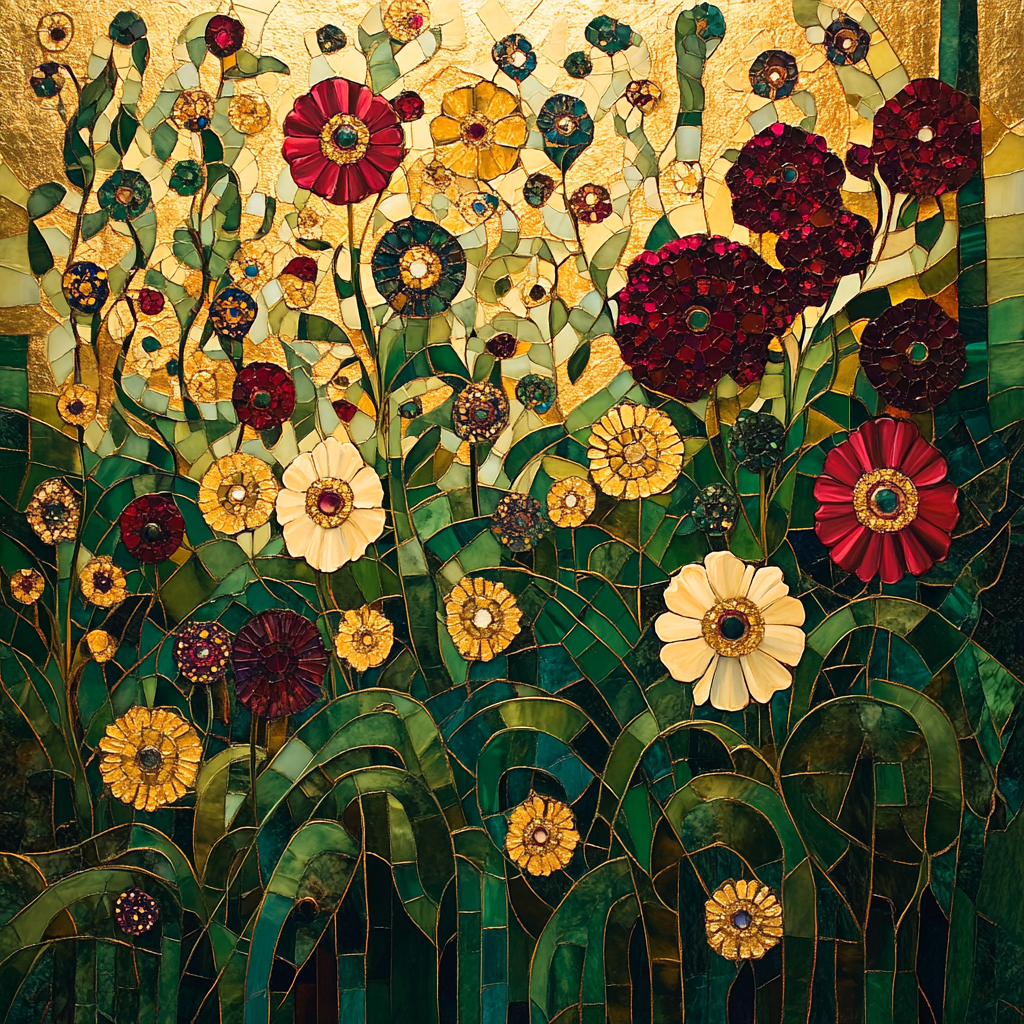 Gustav Klimt Inspired Golden Blossoms paint by color