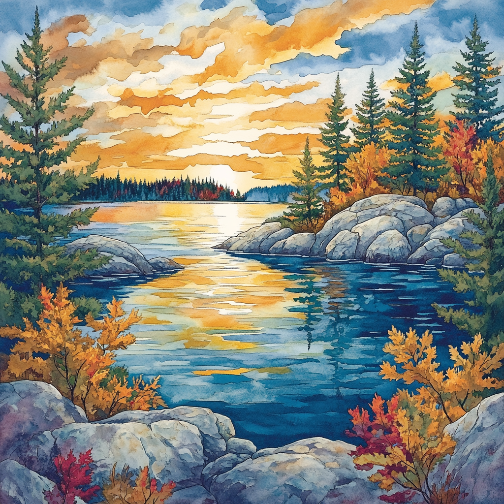 Franklin Carmichael Inspired Autumn Bay Reflections paint by color