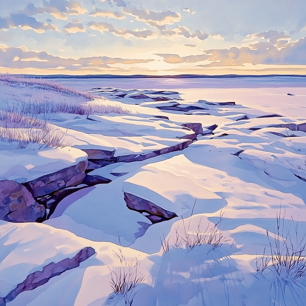 Franklin Carmichael Inspired Winter Light Over Snowy Rock Flats Painting by numbers kit